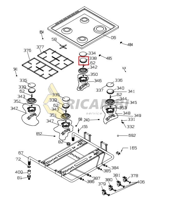 Capac arzator, beko Diametru: 45mm ochi mic