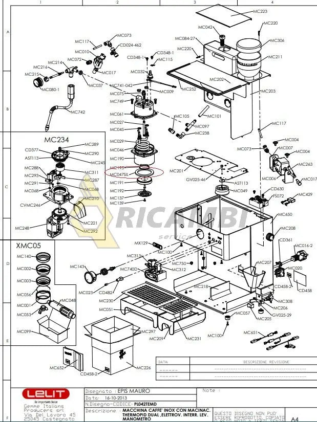 garnitura portafiltru espressor lelit 70x53x4 mm